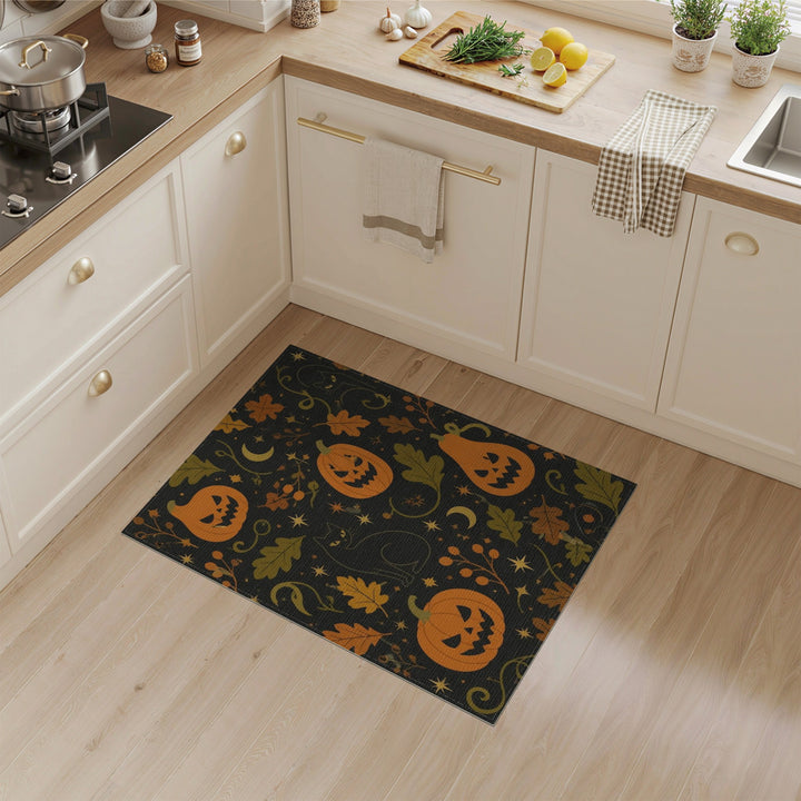 Halloween Pumpkin Cat Washable Area Rug