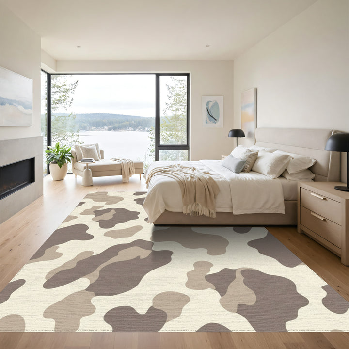 Neutral Earthy Tone Camouflage Swirl Rug