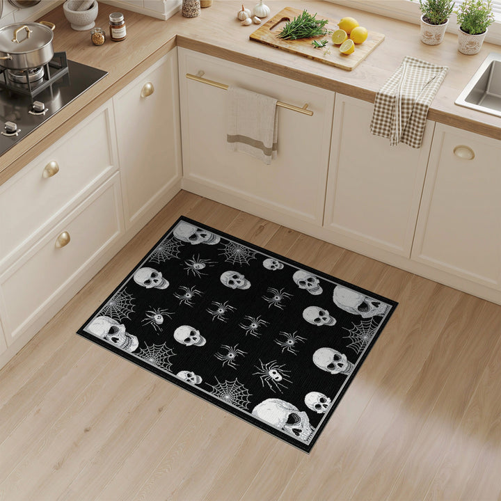 Black White Skull Spider Area Rug