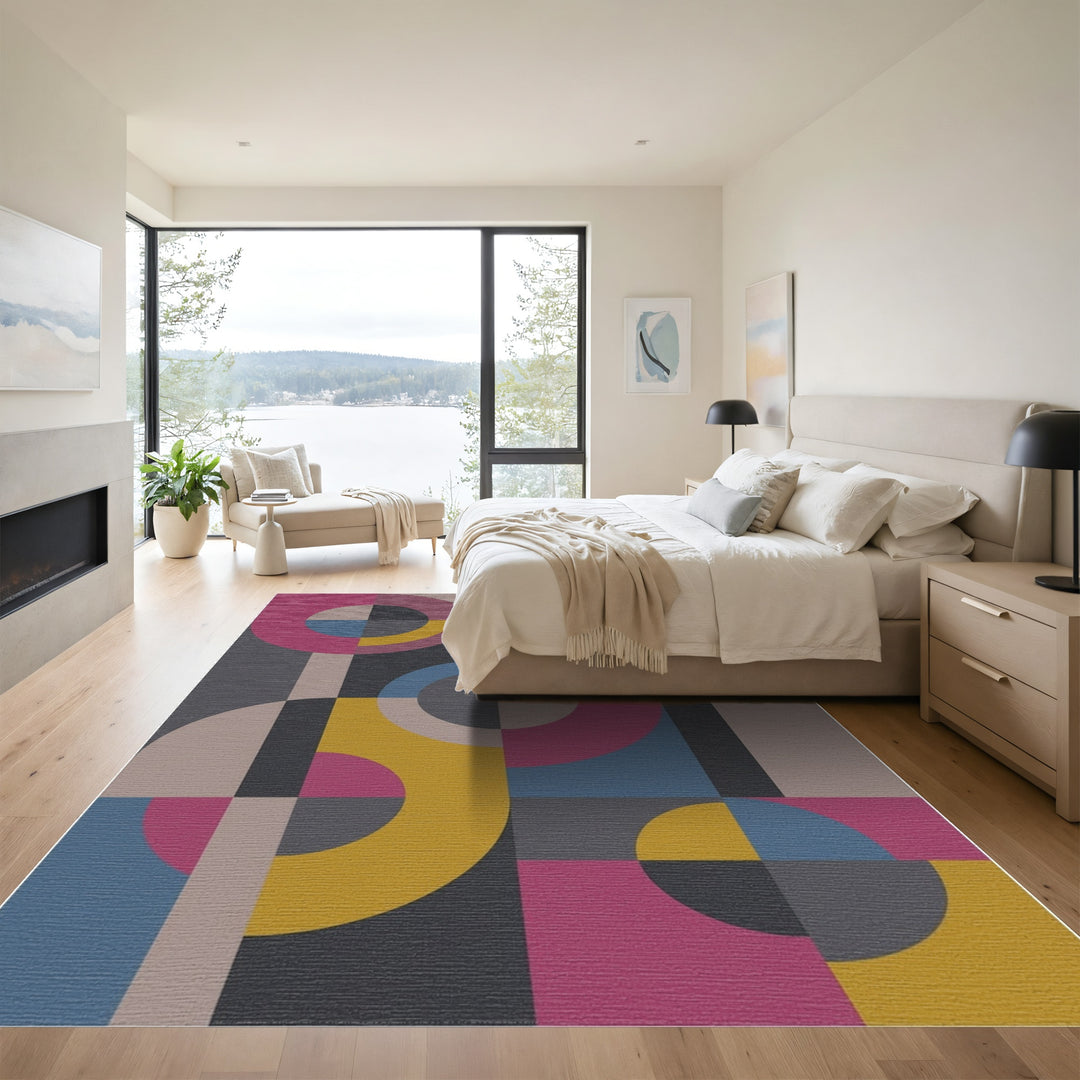 Bold Geometric Circles and Squares Rug