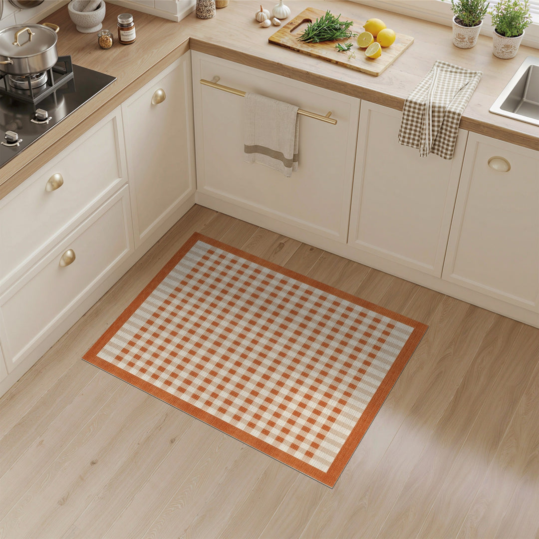 Orange Gingham Checkered Bordered Area Rug