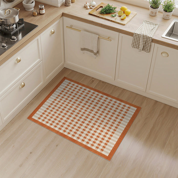Orange Gingham Checkered Bordered Area Rug