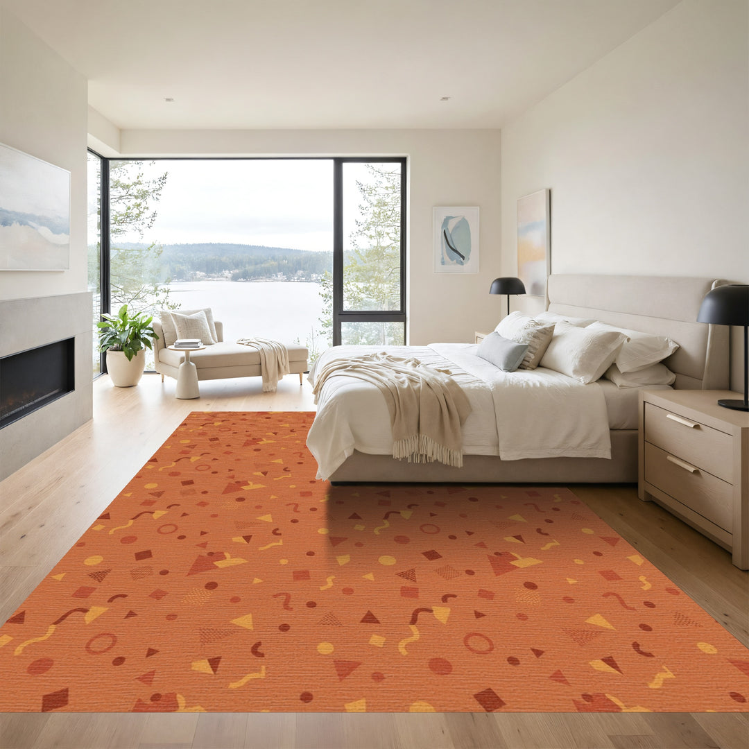 Retro Amber Geometric Confetti Shapes Rug