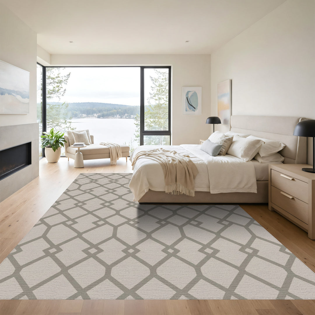 Neutral Gray Lattice Geometric Rug