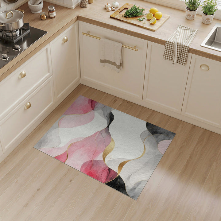 Pink Gold Fluid Wave Abstract Area Rug
