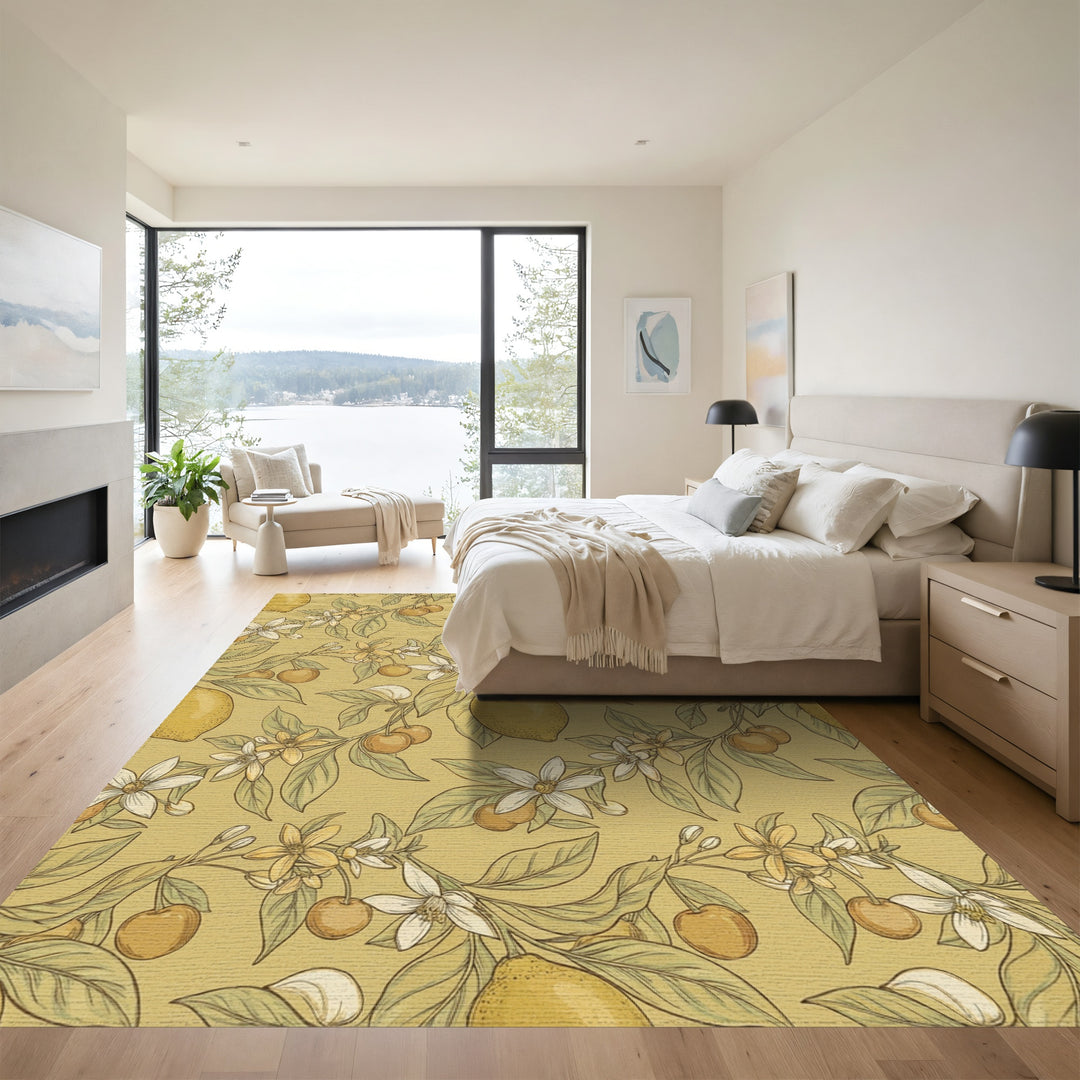 Golden Lemon Cherry Blossom Branch Rug