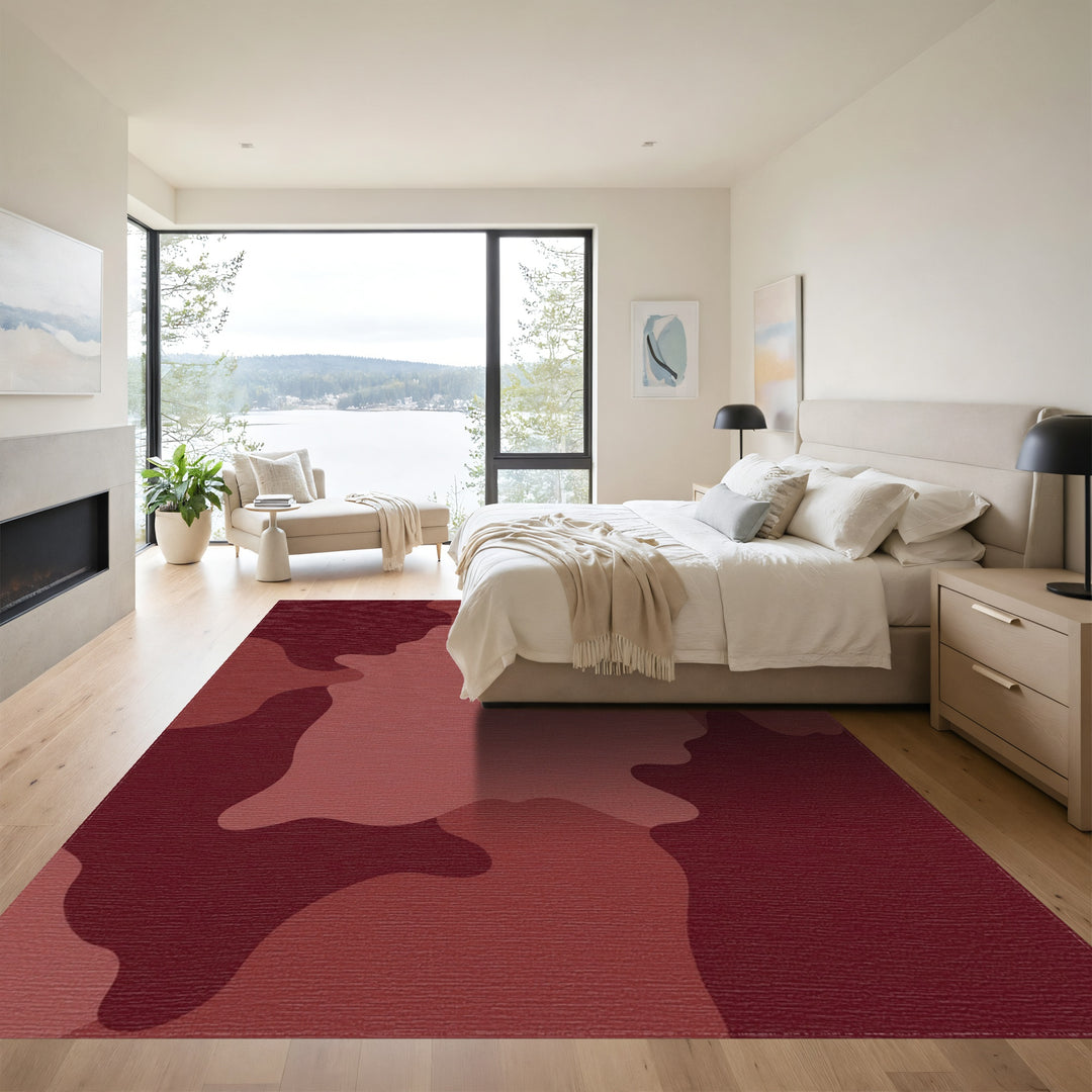 Crimson Abstract Camouflage Splash Rug