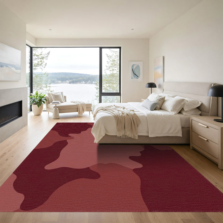 Crimson Abstract Camouflage Splash Rug