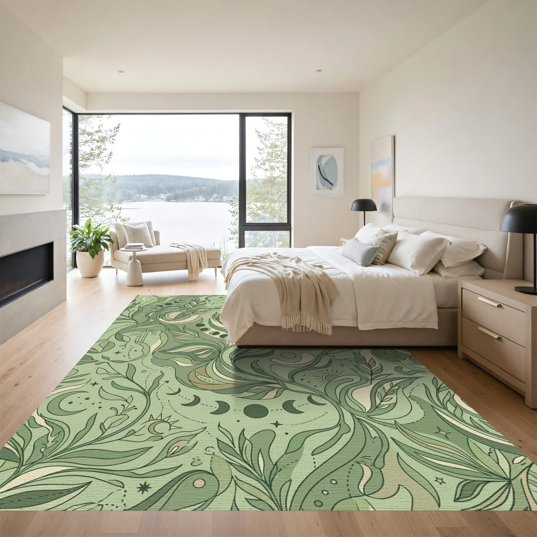 Green Celestial Botanical Swirl Rug