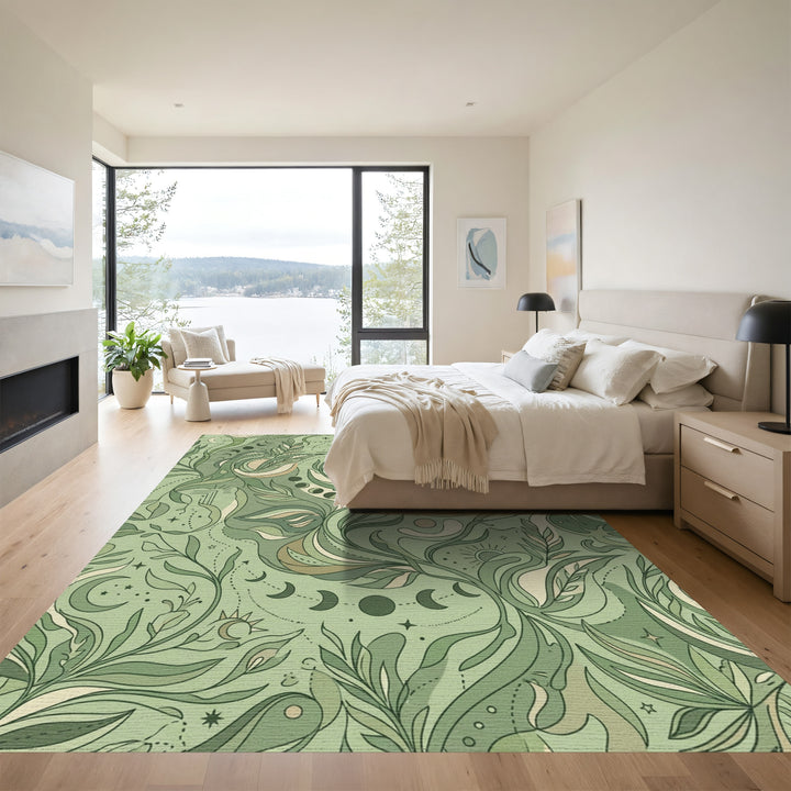 Green Celestial Botanical Swirl Rug
