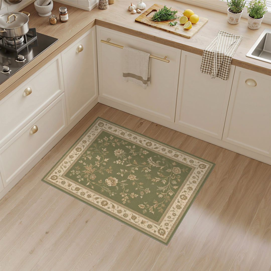 Green Floral Vintage Area Rug