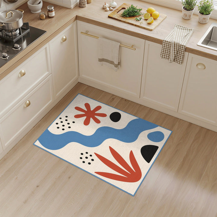 Blue Abstract Area Rug with Red Accents