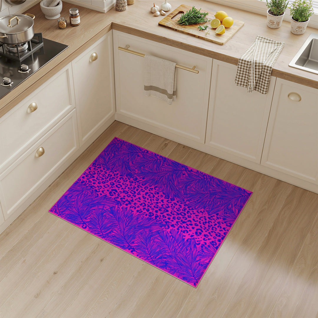 Pink Leopard Palm Washable Area Rug