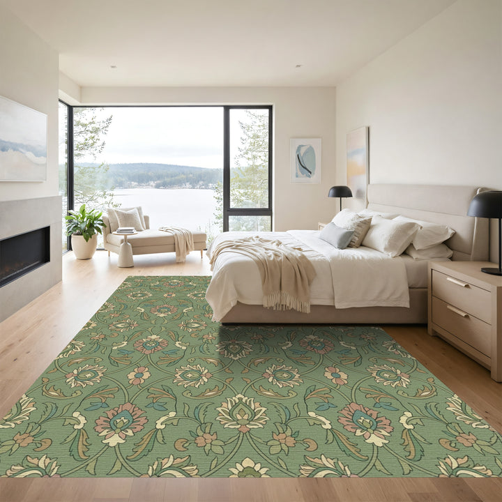Sage Green Floral Arabesque Rug