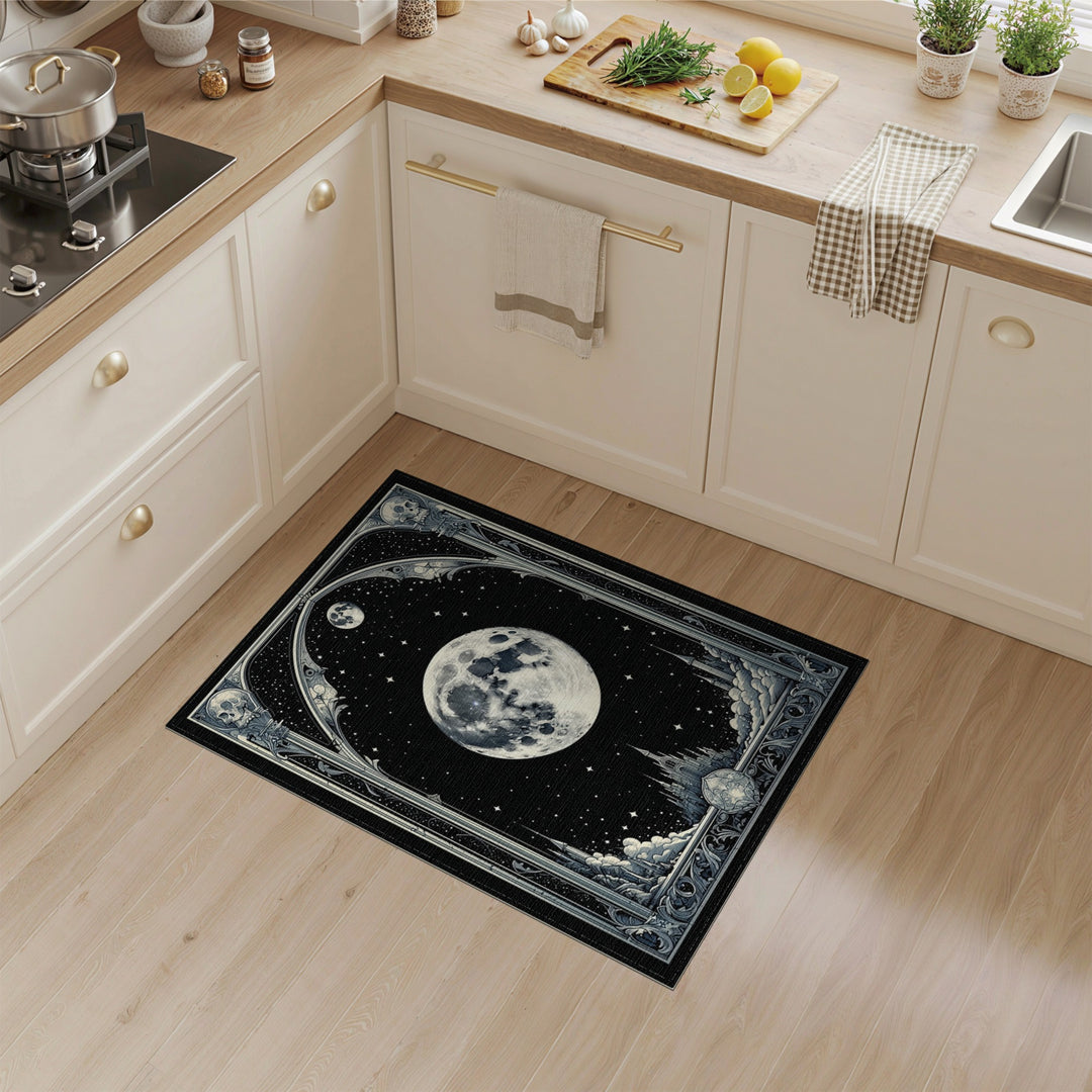 Gothic Moon Castle Black White Area Rug