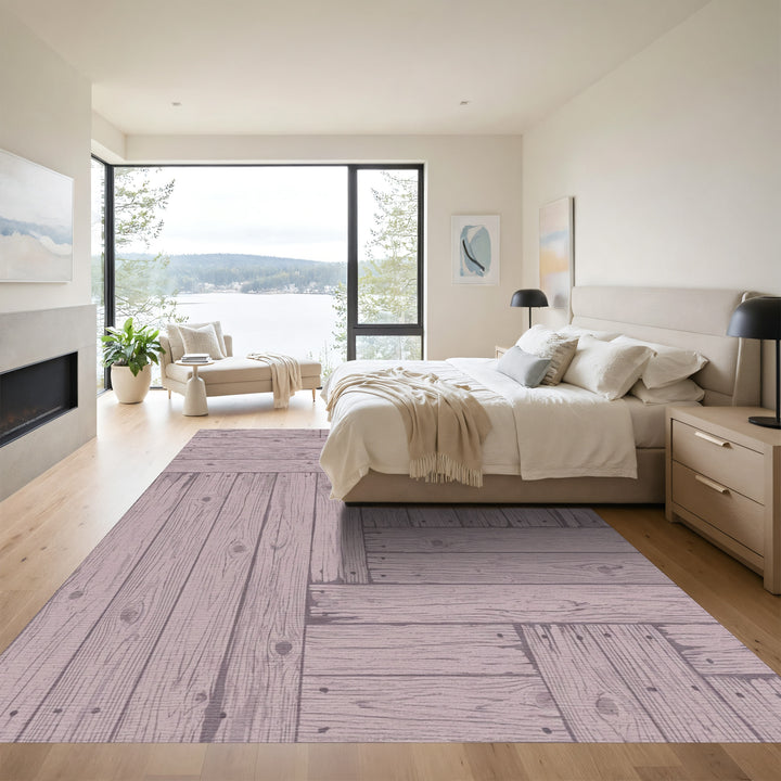 Rustic Wood Plank Parquet Rug