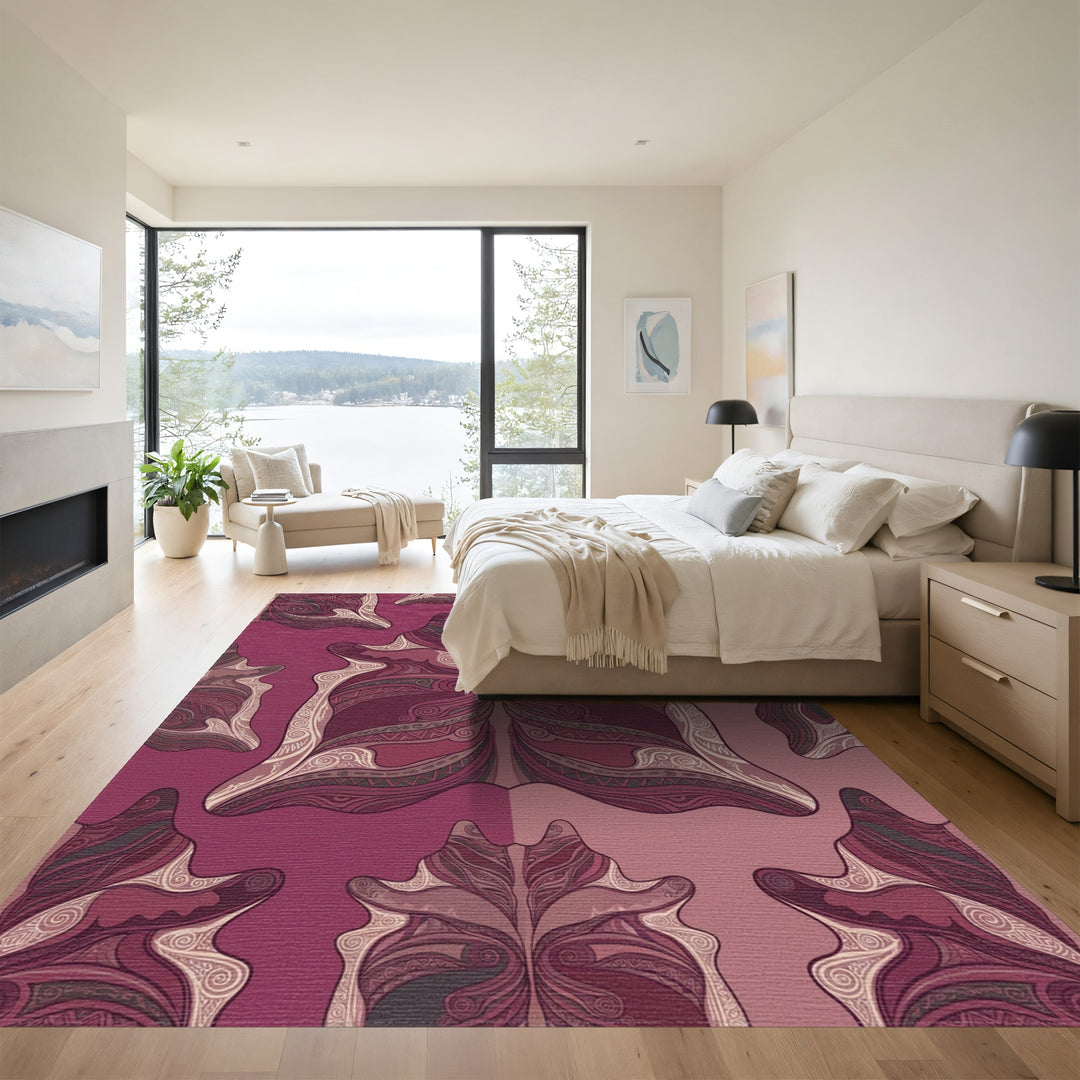 Crimson White Tribal Symmetry Rug