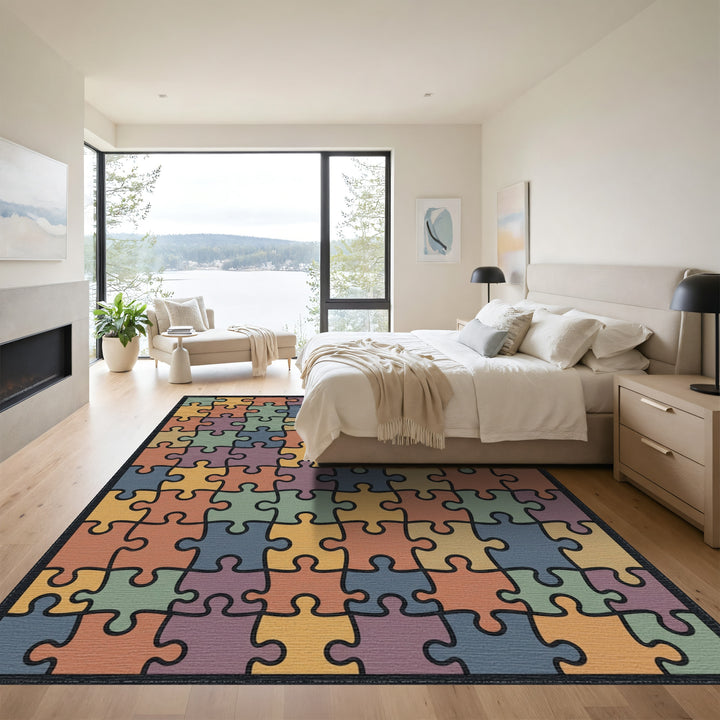 Colorful Puzzle Pieces Square Rug