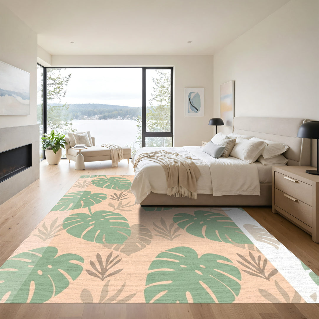 Green Tropical Monstera Leaf Coral Rug