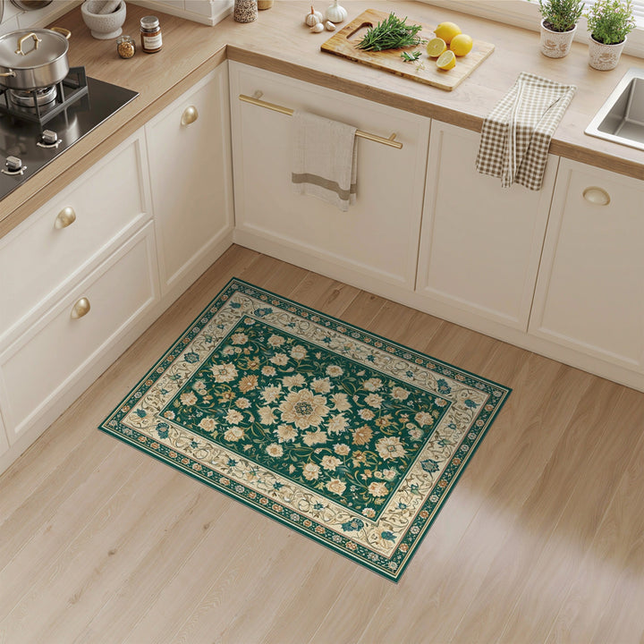Green Floral Vintage Area Rug