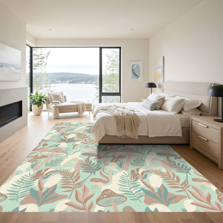 Earthy Mushroom Garden Patchwork Rug