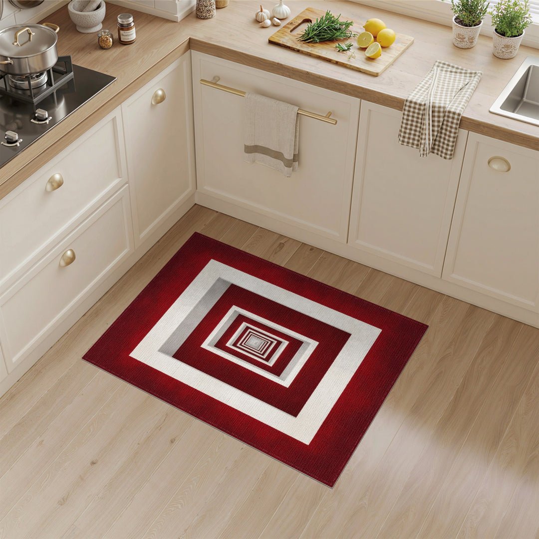 Red Geometric Frame Area Rug
