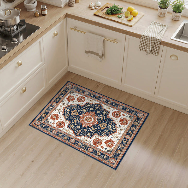 Navy Blue Persian Floral Medallion Blue and Teal Area Rug