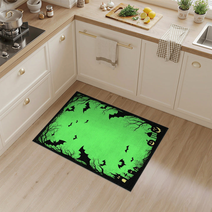 Green Halloween Bats and Pumpkins Area Rug
