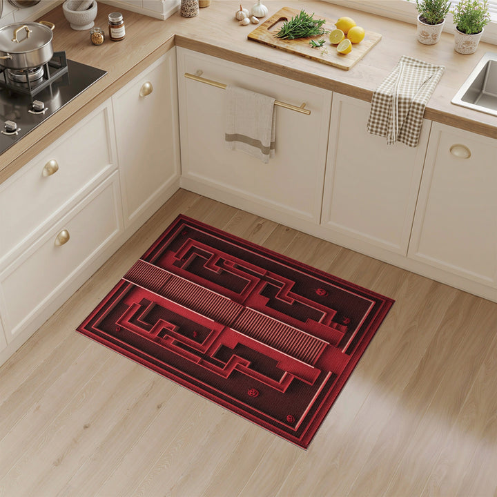 Red Geometric Maze Halloween Area Rug