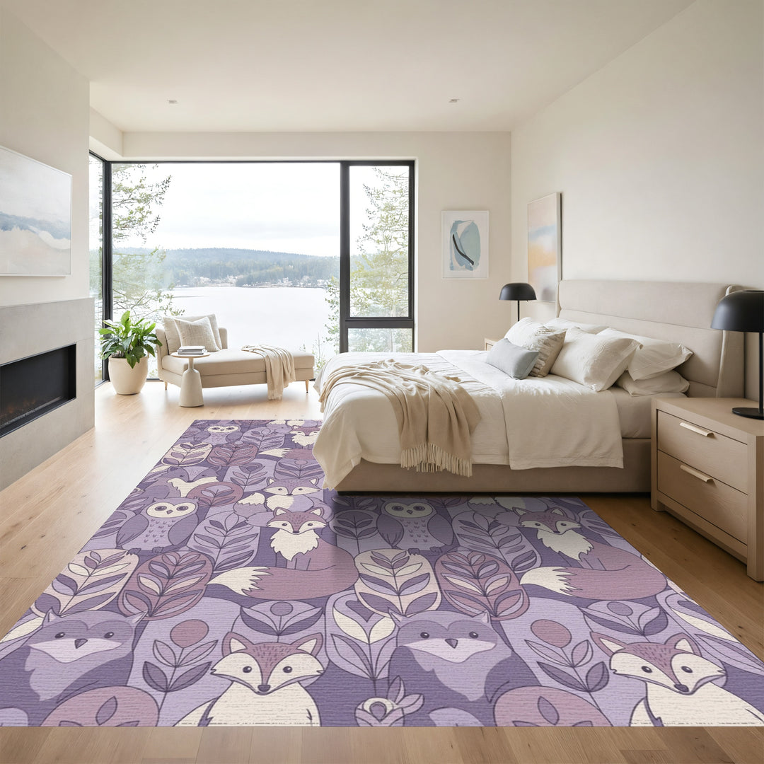 Whimsical Foxes and Owls Forest Rug