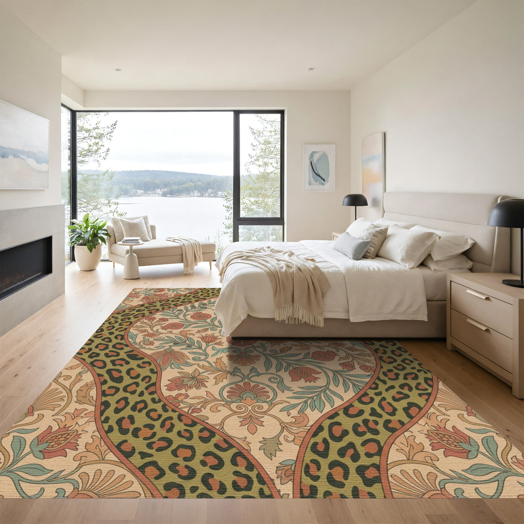 Earthy Floral Leopard Stripe Medallion Rug