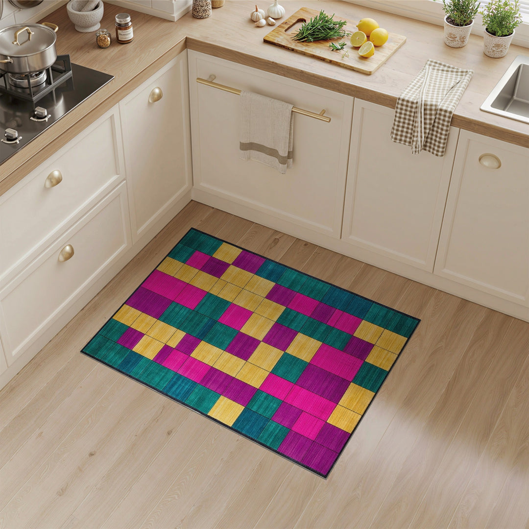 Vibrant Geometric Color Block Multi-color and Patterns Area Rug