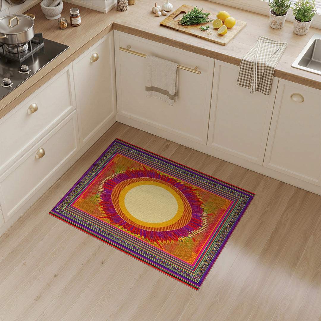 Vibrant Sunburst Multi-Color Geometric Rug