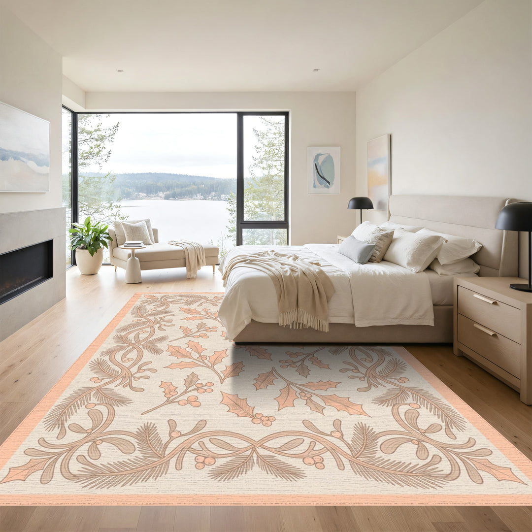 Vintage Peach Holly Berry Garland Rug