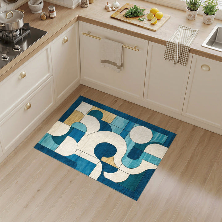 Blue Teal Geometric Abstract Area Rug