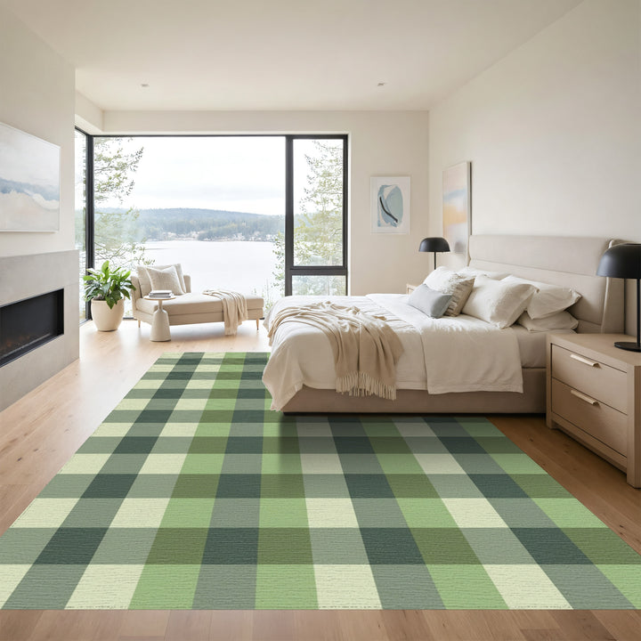 Earthy Sage Green Plaid Check Rug