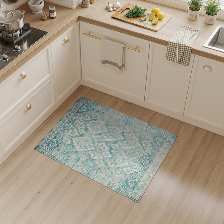 Teal Distressed Vintage Medallion Area Rug