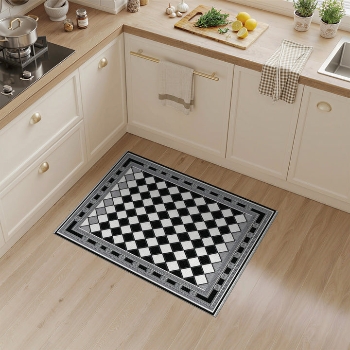 Black White Diamond Checkered Area Rug