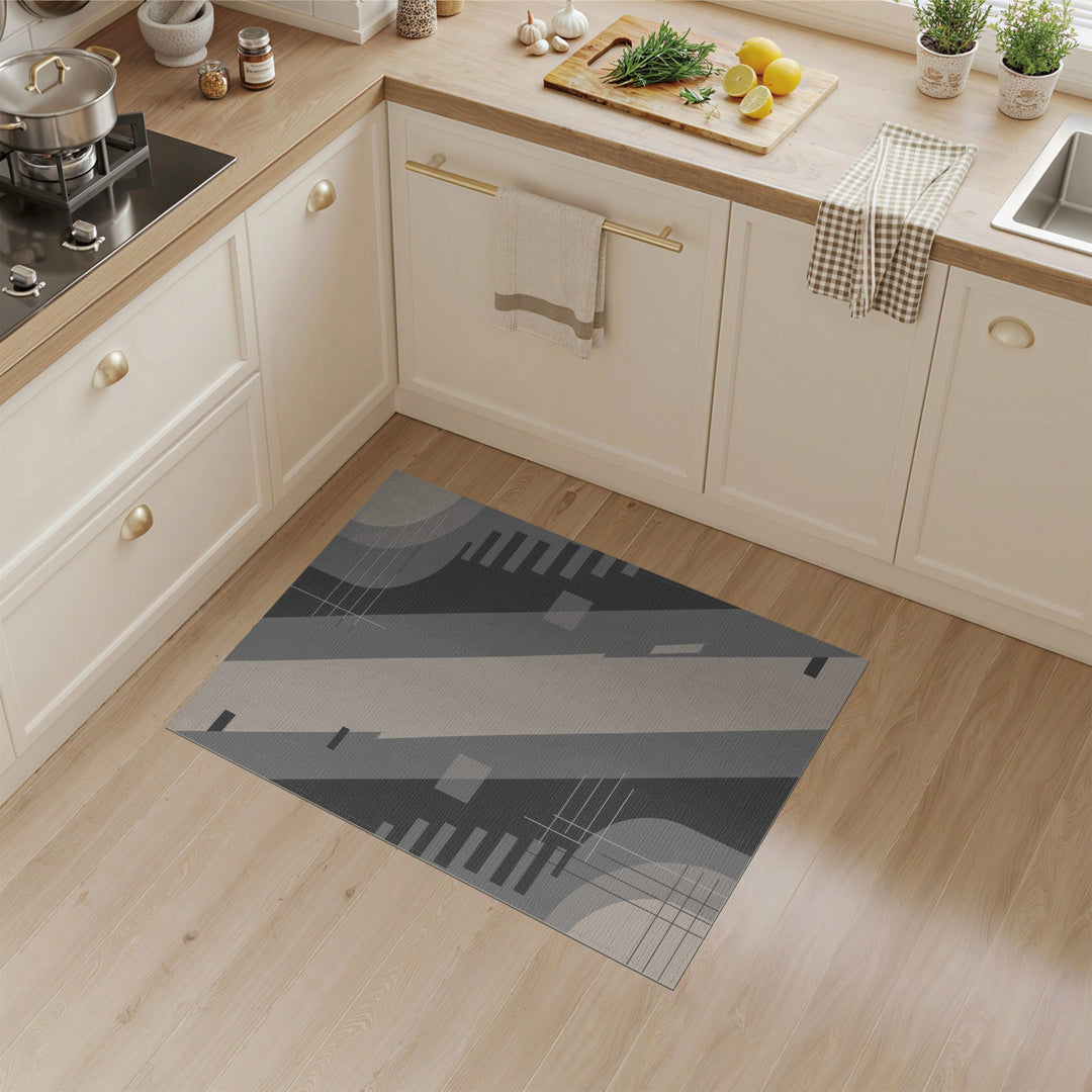 Grey Geometric Abstract Area Rug