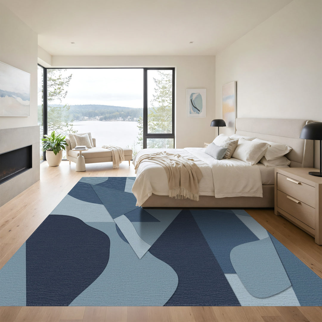 Deep Blue Abstract Geometric Collage Rug