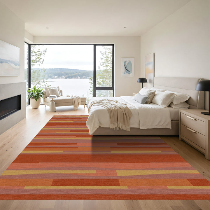 Earthy Terracotta Stripe Abstract Rug