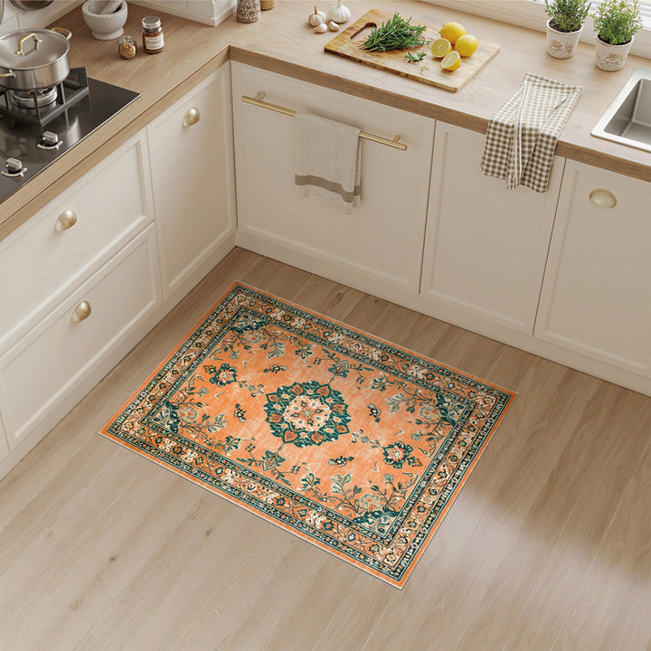 Orange Floral Vintage Medallion Area Rug