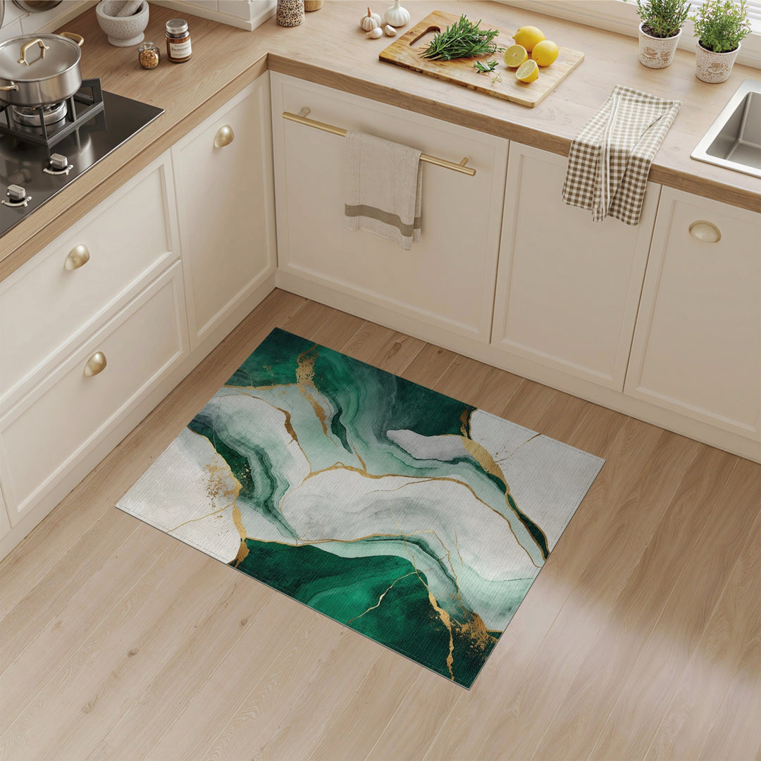 Green Abstract Gold Vein Area Rug