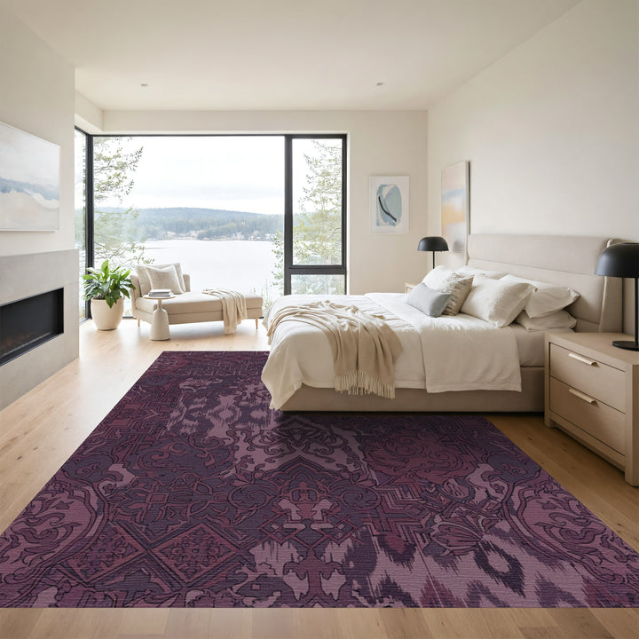 Deep Plum Patchwork Medallion Textile Rug