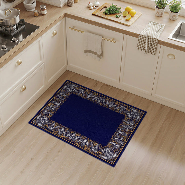 Silver Gorilla Border Blue Area Rug