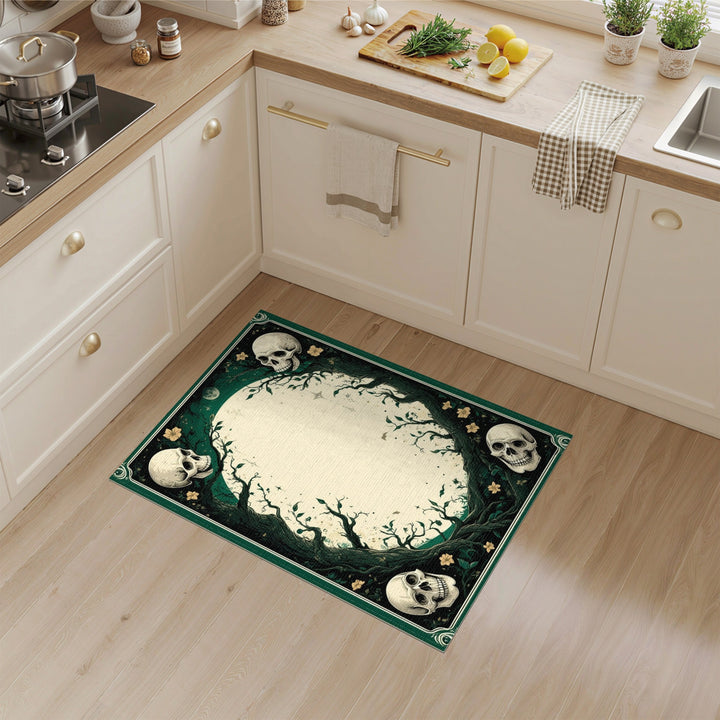Gothic Skull Vine Green Area Rug