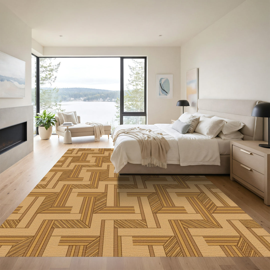 Earthy Tone Geometric Wood Weave Rug