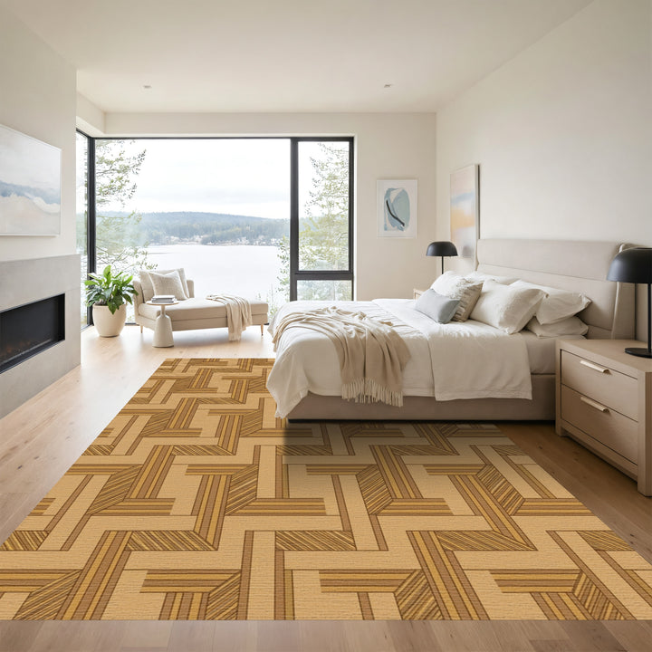 Earthy Tone Geometric Wood Weave Rug