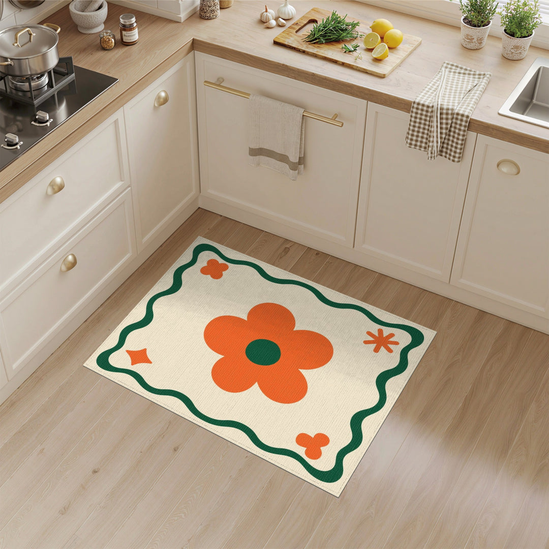Beige Orange Daisy Floral Area Rug