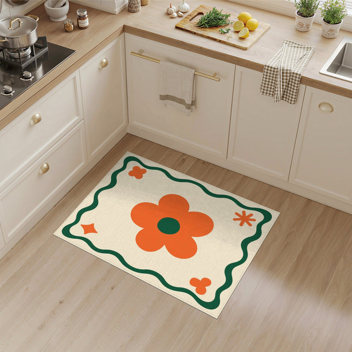 Beige Orange Daisy Floral Area Rug